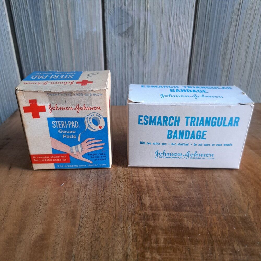 Vintage 1960's Johnson & Johnson Gauze Bandage Pads First Aid Steripad Set Of 2